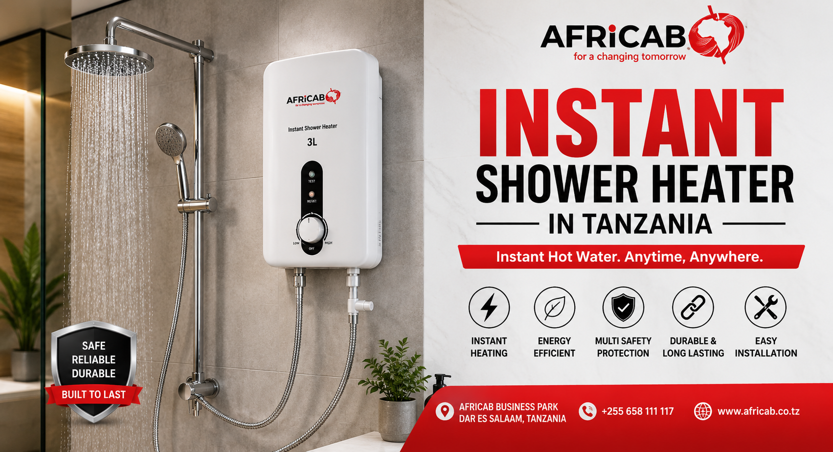 Instant Shower Heater in Tanzania | Fast & Energy-Efficient by AFRICAB