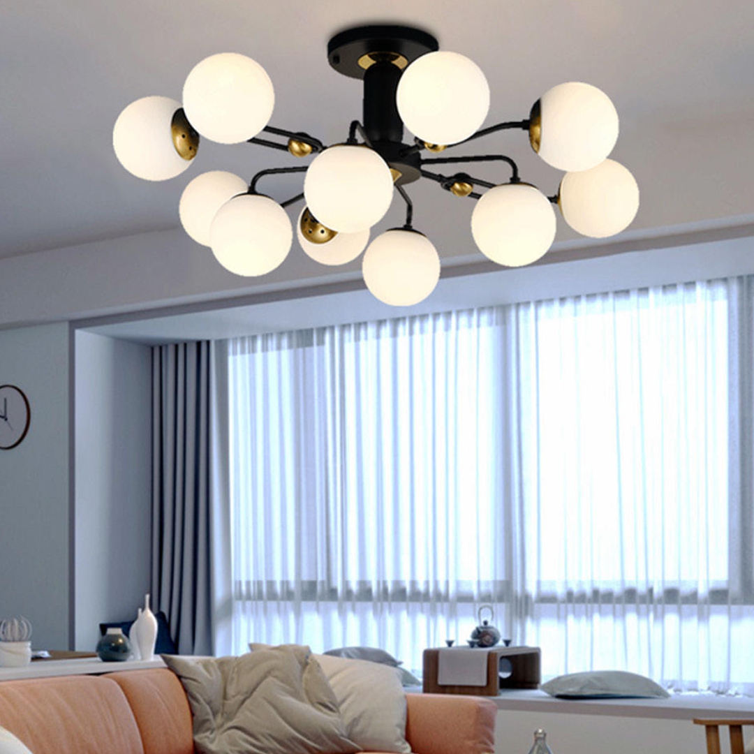 Chandelier E27 15 Holder Black Gold Glass