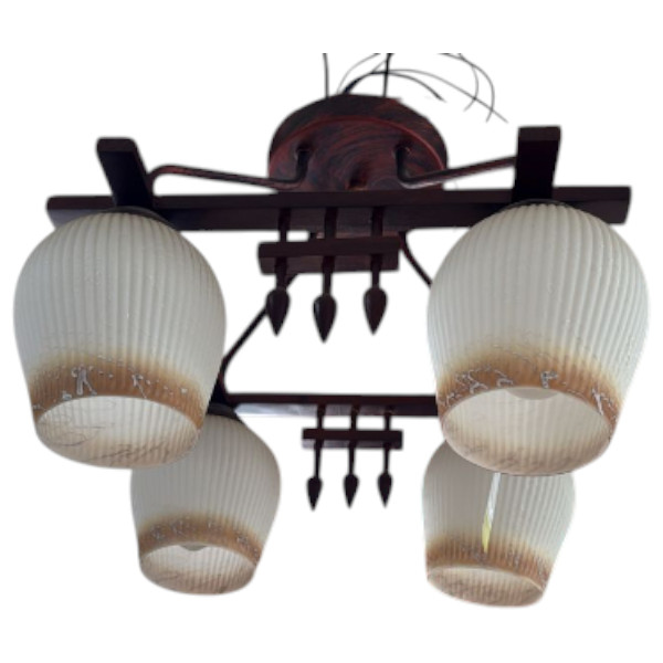 Chandelier E27 4 Holder Wood Glass